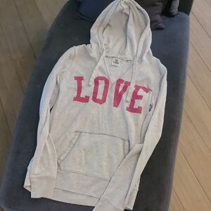 Victoria's Secret Pink and Gray Hoodie With Pink Silk Logo On Back. Size Small